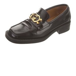 Women’s Gucci Black Leather Loafers with Gold G’s